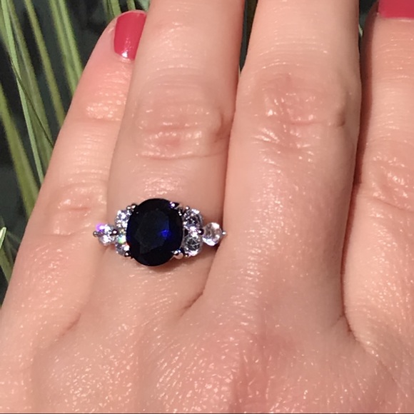 Sterling Silver Sapphire Engagement Ring - Picture 6 of 8